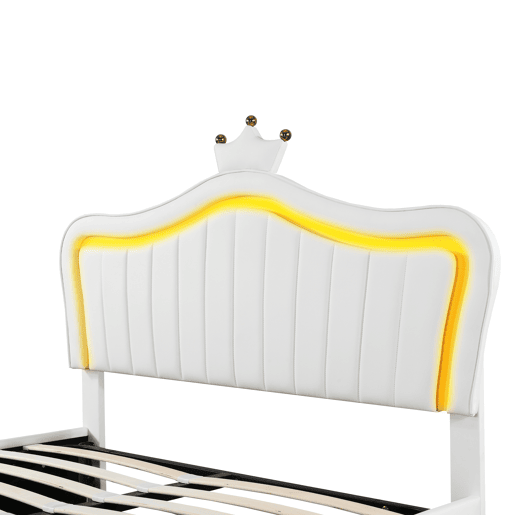 Cama contentora em pele sintética 140x200 cm - com LED e estrado - Branco