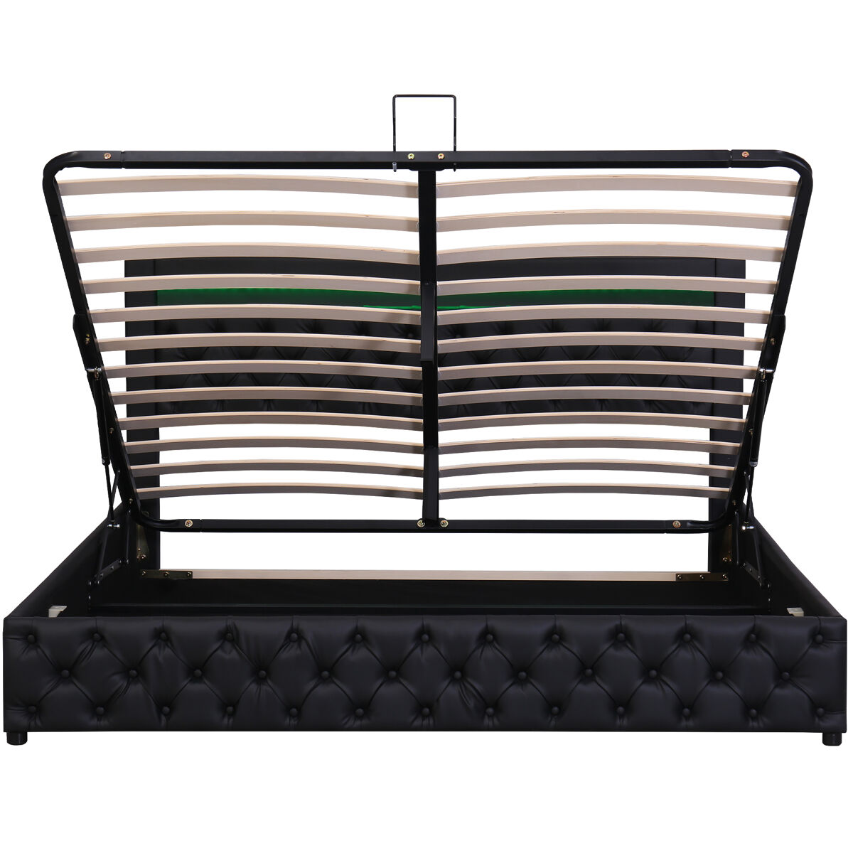 Cama contenedor tapizada de piel sintética con led - 180x200 cm - con somier - negro