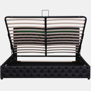 Cama contentora estofada em pele sintética com LED - 180x200 cm - com estrado - Preto