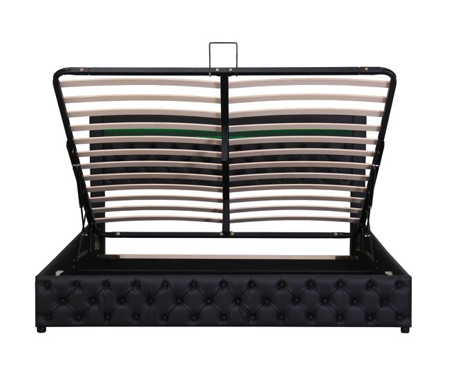 Cama contenedor tapizada de piel sintética con led - 180x200 cm - con somier - negro