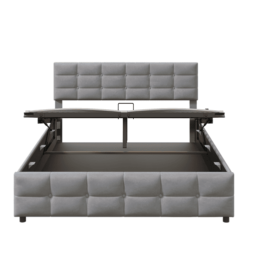 Cama de arrumação em veludo 180x200 cm - com estrado de molas - Cinzento Cama de arrumação em veludo 180x200 cm - com estrado de molas - Cinzento