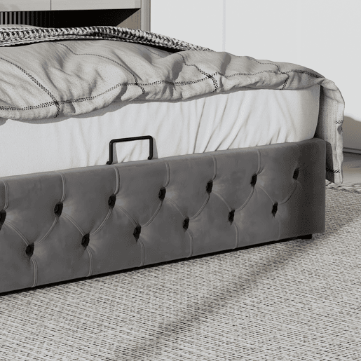 Cama contentora de veludo com estrado de ripas 160x200 cm - Cinzento Cama contentora de veludo com estrado de ripas 160x200 cm - Cinzento