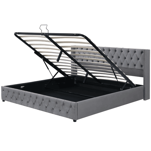 Cama contentora de veludo com estrado de ripas 160x200 cm - Cinzento Cama contentora de veludo com estrado de ripas 160x200 cm - Cinzento