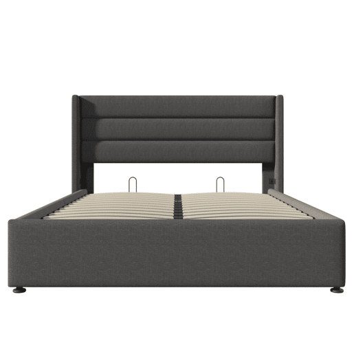Cama para arrumação de roupa de cama 160x200 cm com estrado de ripas - Cinzento
