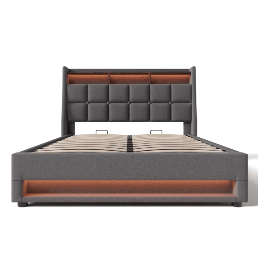 Cama para arrumação de roupa de cama 180x200 cm com LED e portas USB - estrado - cinzento