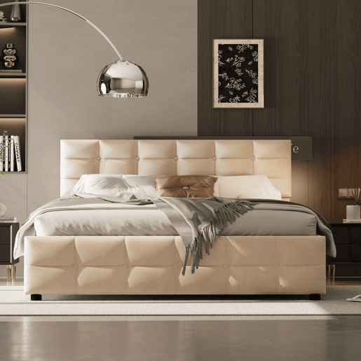 Cama de arrumação em veludo 180x200 cm - com estrado de molas - Bege
