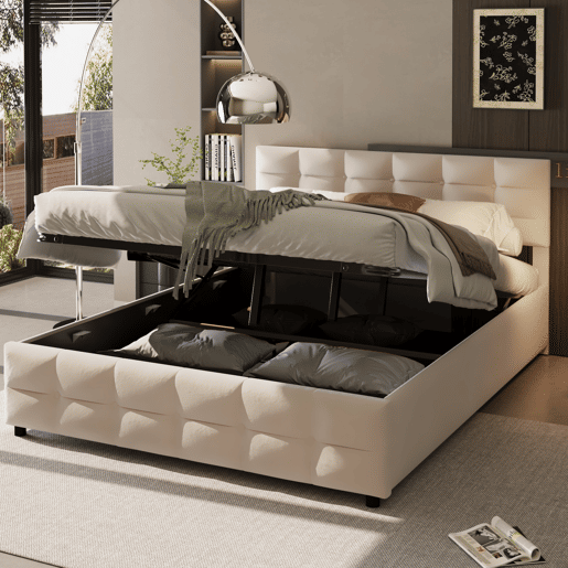 Cama de arrumação em veludo 180x200 cm - com estrado de molas - Bege