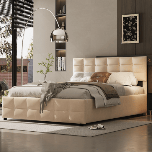 Cama de arrumação em veludo 180x200 cm - com estrado de molas - Bege