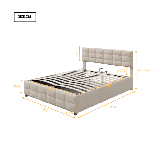 Cama de arrumação em veludo 180x200 cm - com estrado de molas - Bege