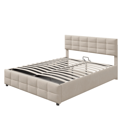 Cama de arrumação em veludo 180x200 cm - com estrado de molas - Bege