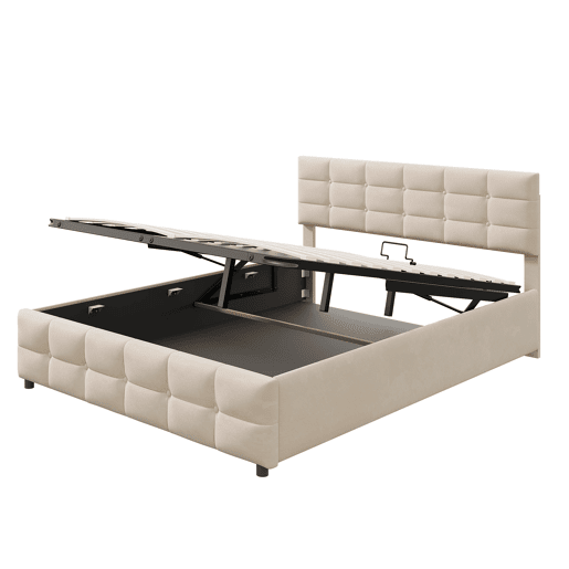 Cama de arrumação em veludo 180x200 cm - com estrado de molas - Bege