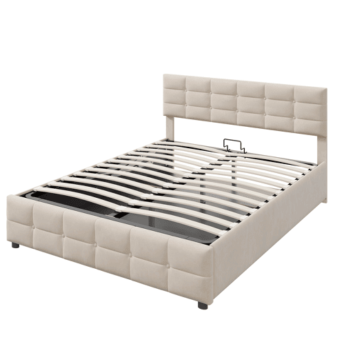 Cama de arrumação em veludo 180x200 cm - com estrado de molas - Bege