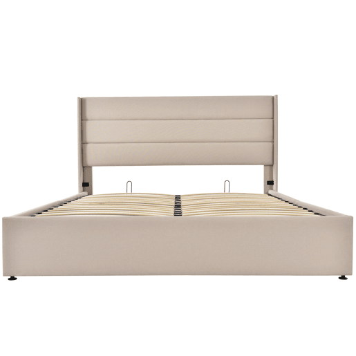 Cama de arrumação em linho 140x200 cm com estrado de ripas - Bege