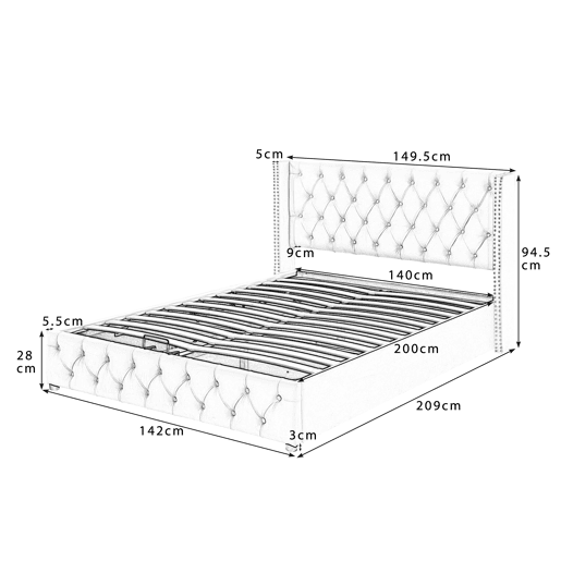 Cama de arrumação em veludo com estrado de ripas 140x200 cm - Bege