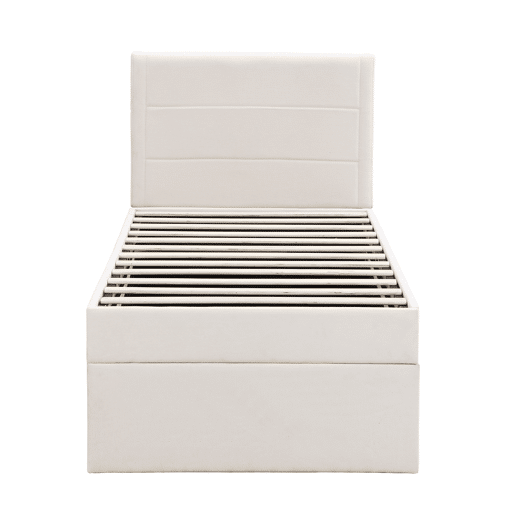 Cama articulada com estrado de ripas - 90x200 cm - tecido de linho - Bege