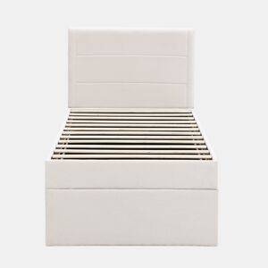 Cama articulada com estrado de ripas - 90x200 cm - tecido de linho - Bege