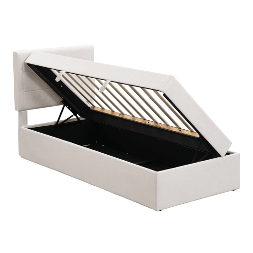 Cama articulada com estrado de ripas - 90x200 cm - tecido de linho - Bege