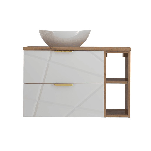 Móvel lavatório simples 80cm 2 nichos Aurora Branco e Madeira