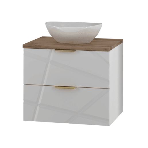 Conjunto móvel lavatório simples 60cm coluna Aurora Branco e Madeira
