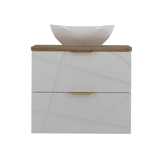 Conjunto móvel lavatório simples 60cm coluna Aurora Branco e Madeira