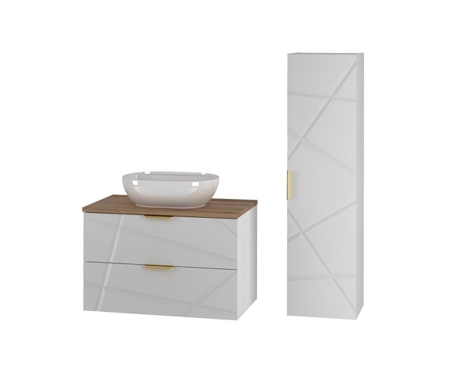 Conjunto de mueble lavabo individual 80cm y columna aurora blanco y madera