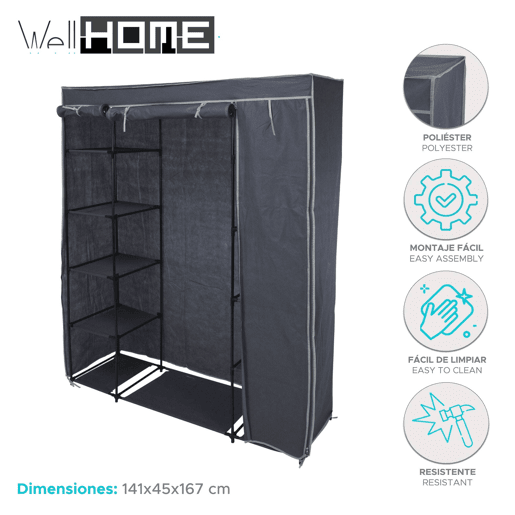 WELL HOME - Armário de campismo com prateleiras cinza 141x45x167cm