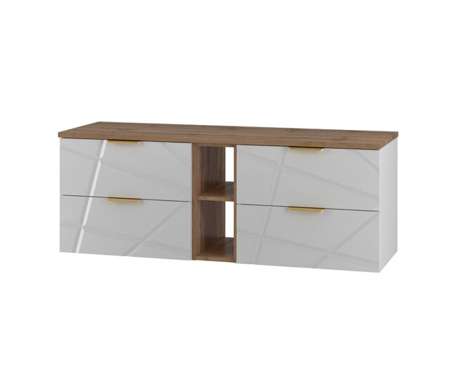 Mueble bajo lavabo 140cm 2 compartimientos encimera aurora blanco y madera
