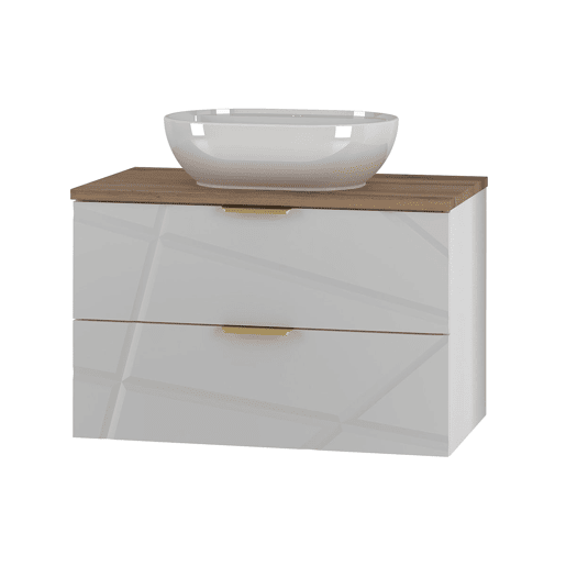 Móvel lavatório simples 80cm Aurora Branco e Madeira Móvel lavatório simples 80cm Aurora Branco e Madeira