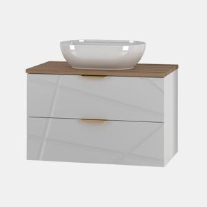Móvel lavatório simples 80cm Aurora Branco e Madeira
