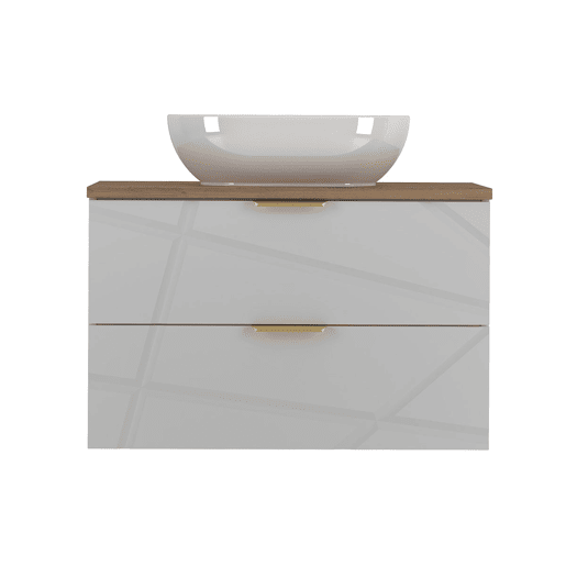 Móvel lavatório simples 80cm Aurora Branco e Madeira Móvel lavatório simples 80cm Aurora Branco e Madeira