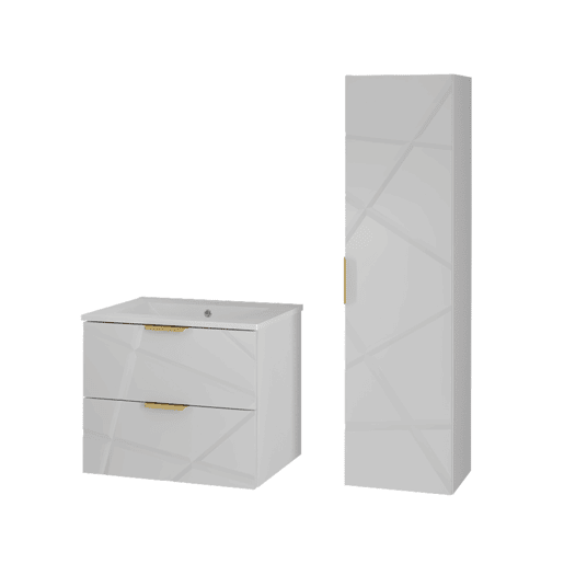 Conjunto móvel lavatório simples embutido 60cm coluna Aurora Branco