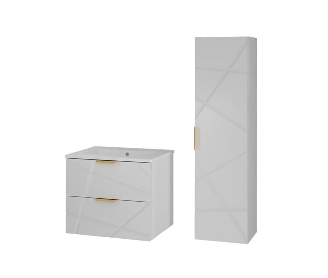 Conjunto de muebles con lavabo individual encastrado 60cm y columna aurora blanco