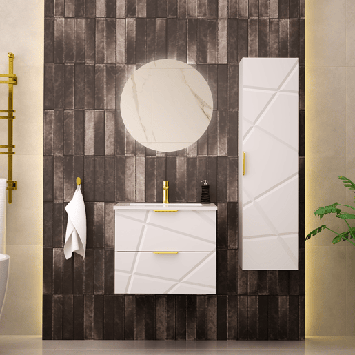 Conjunto móvel lavatório simples embutido 60cm coluna Aurora Branco