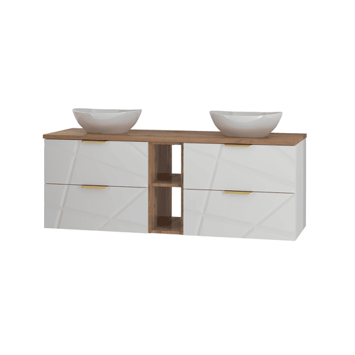 Móvel lavatório duplo 140cm 2 nichos Aurora Branco e Madeira