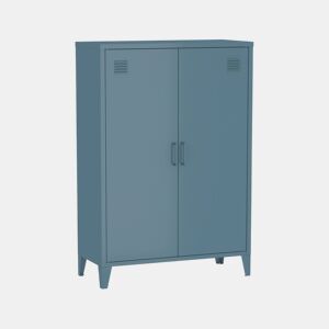 Cômodaarmário industrial metal 2 portas, Soho, Azul cinza, 75x33x110 cm
