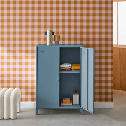 Cômodaarmário industrial metal 2 portas, Soho, Azul cinza, 75x33x110 cm