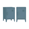 Mesa de cabeceira industrial 1 porta, set de 2, Soho, Azul escuro, 38x38x57 cm