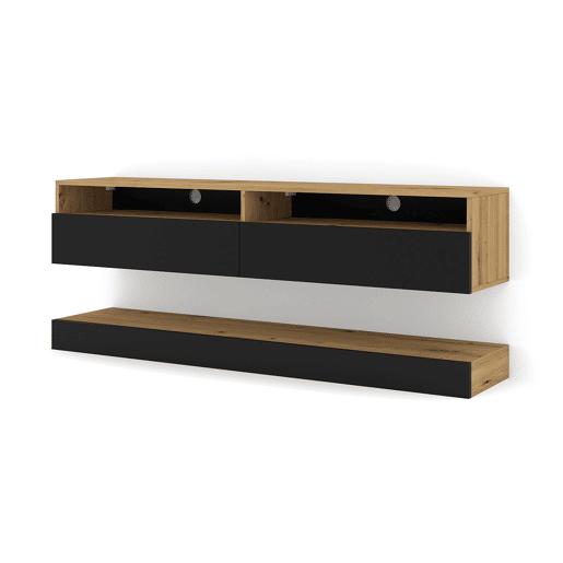 Parede TV Vega Madeira e Preto com 2 portas 160 cm