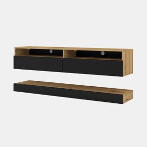 Parede TV Vega Madeira e Preto com 2 portas 160 cm