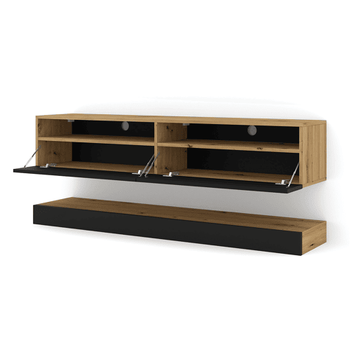 Parede TV Vega Madeira e Preto com 2 portas 160 cm