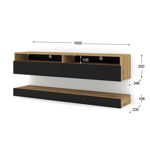 Parede TV Vega Madeira e Preto com 2 portas 160 cm