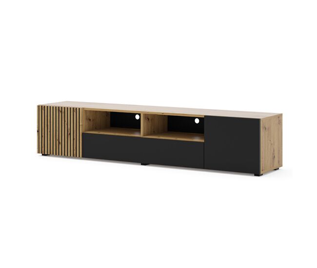 Mueble TV 3 puertas 200 cm Nera Madera y Negro