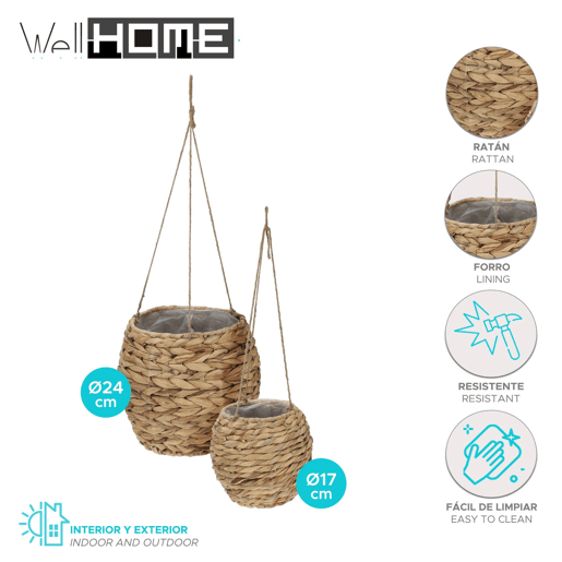 WELL HOME - Conjunto de 2 cestos para vasos em fibra natural Ø17Ø24cm