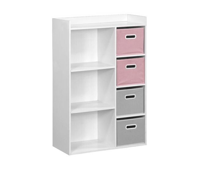 Mueble infantil con 4 cestas de terciopelo, camille, rosa, 129.5x62x96 cm