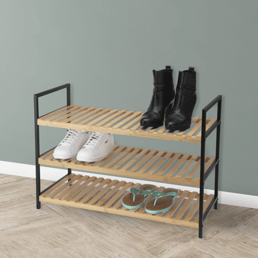 WELL HOME - Sapateira em bambu com 3 prateleiras em metal e bambu 70x30x48,5cm