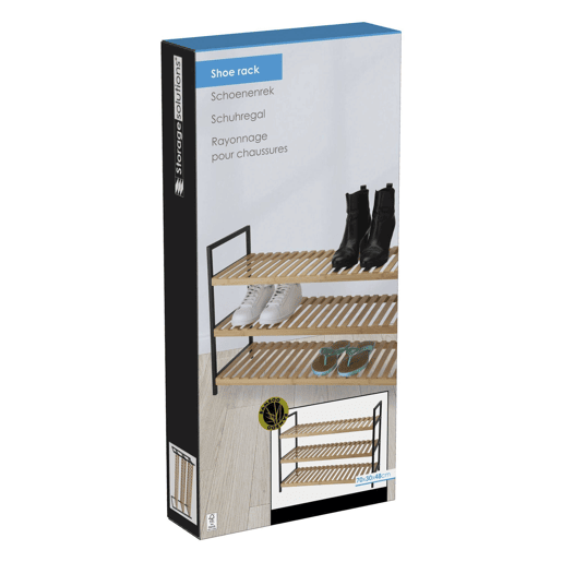 WELL HOME - Sapateira em bambu com 3 prateleiras em metal e bambu 70x30x48,5cm