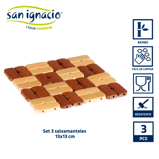 Conjunto de 3 bases quadradas de bambu coleção KINVARA