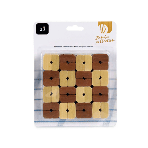 Conjunto de 3 bases quadradas de bambu coleção KINVARA