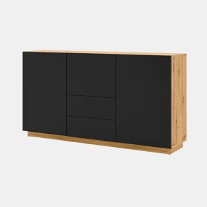 Aparador Aurus em madeira e preto com 2 portas e 4 gavetas