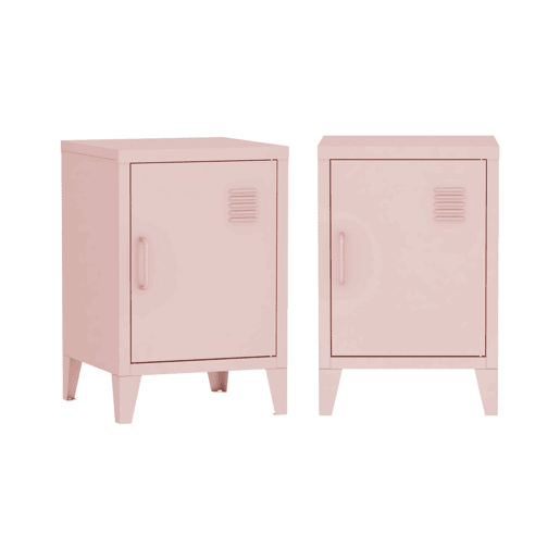 Mesa de cabeceira industrial 1 porta, set de 2, Soho, Rosa, 38x38x57 cm